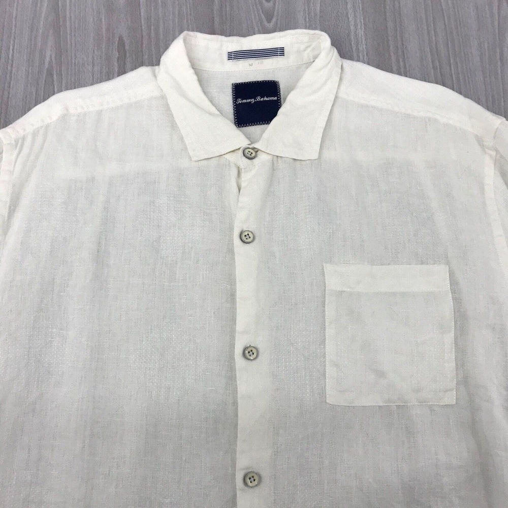 Tommy Bahama Men's Button Up Short Sleeve Shirt Size XL 100% Linen White